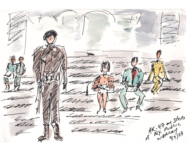 AK-47 on Steps of New York Public Library