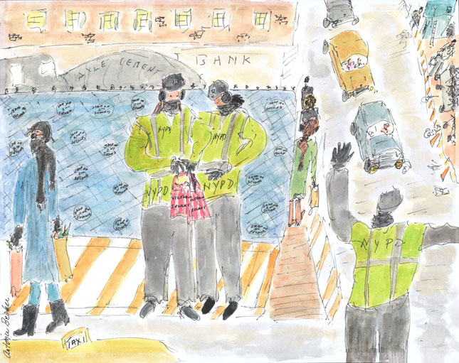 Break Time on a Cold Day - Two Crossing Guards at 86th Street and 2nd Avenue, Examining Their Purchases from Victoria's Secret