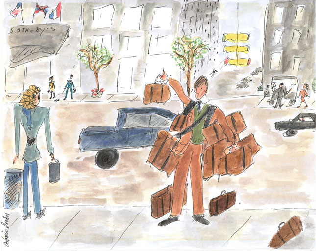 Hailing a Taxi on York - Now, Where is Charlie Going With All That Luggage